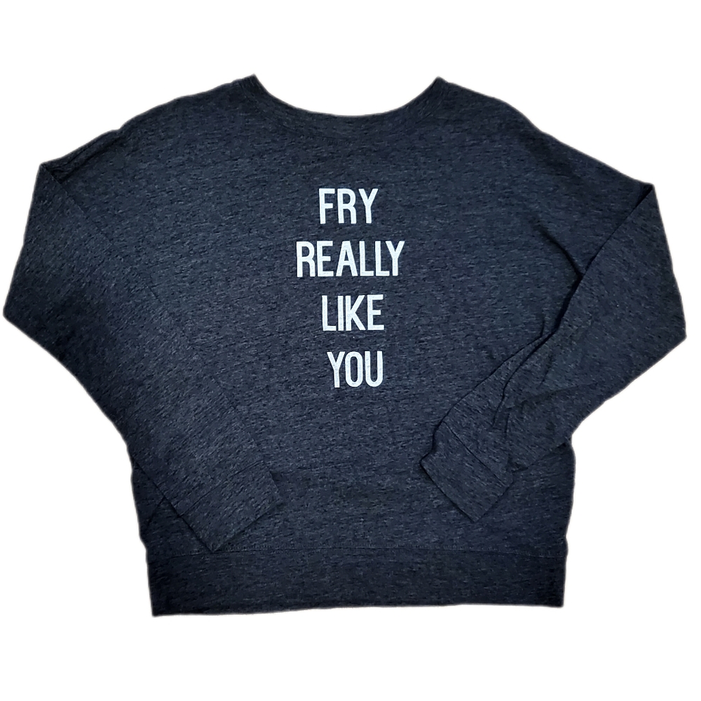Free Press Fry Really Like You Long Sleeve Charcoal Gray Tee Size XS